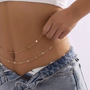 2 Pieces Golden Moissanite Embellished Sequin Waist Chain